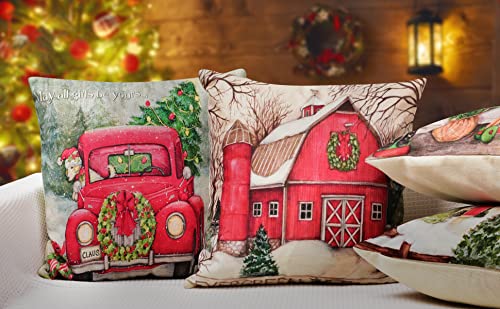 Hlonon Christmas Decorations Christmas Pillow Covers 18 x 18 Inches Set of 4 - Xmas Series Cushion Pillow Cover Custom Zip...