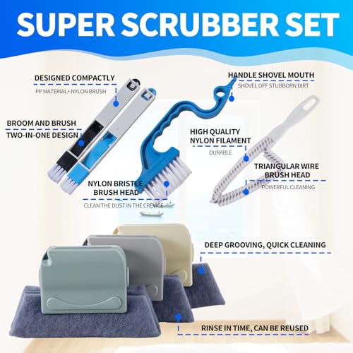 Window Track Cleaner Tool Set, 13 Pcs Magic Window Sill Cleaning Tools Kit with Groove Cleaning Brush for Door Tracks, Til...