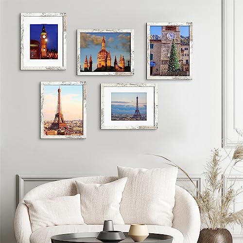 SESEAT 11x14 Picture Frame Distressed White, Display Pictures 8x10 with Mat or 11x14 without Mat,Photo Frames Wall Galler...