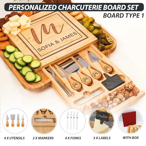 Personalized Charcuterie Board Gifts Set, Custom Large Cheese Board, Charcuterie Board for Wedding, Anniversary, Birthday,...