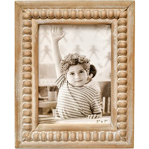 MACVAD Large Rectangular Natural Wood Picture Frame With Decorative Beads- Perfect for 5X7 Single Photos - Farmhouse Gift ...
