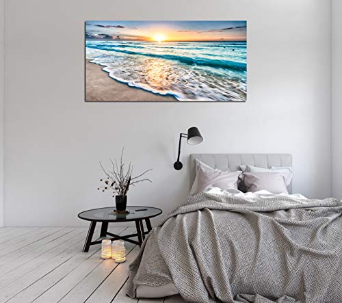 Baisuart S02250 Canvas Prints Wall Art Beach Sunset Ocean Waves Nature Pictures Stretched Canvas Wooden Framed for living ...