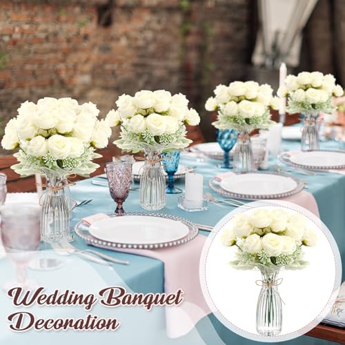 Zeyune 36 Pack Artificial Flowers Centerpiece with Vase Bulk for Wedding Table 24 Bundles Silk Floral Faux Rose Bouquet wi...