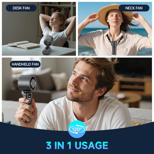 Guirngou Portable Handheld Turbo Fan, 1-100 Gear Wind, Battery Operated, Up to 23 Working Hours, 3 IN 1 Personal Fan with ...
