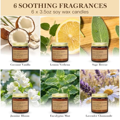 Candles for Home Scented, 6Pack 3.5 Oz Soy Wax Candles Gifts Sets with Sage Breeze & Lavender for Brithday Valentine's Day...