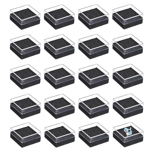 TTFdacai 20 Pcs Clear Plastic Gift Box For Pin 1.7x1.7x0.9inch Black Plastic Lapel Pin Storage Boxes for Badge Pin Crystal...