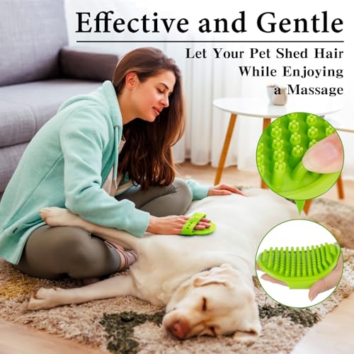 2PCS Dog Bath Brush Set | Adjustable Handle Dog Scrubber for Shampooing, Deshedding & Massaging, Suitable for Pets (Green ...