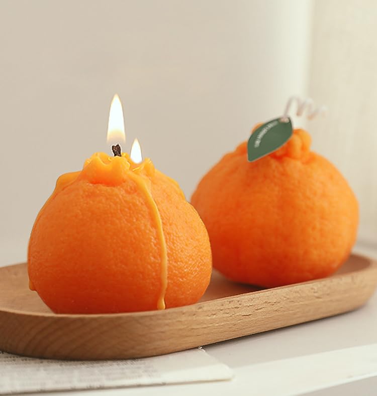 4 Pack Large Orange Shaped Fruit Candles Gift, Vegan Citrus Scented Candles, Spring Summer Mother's Day Farmhouse Table De...