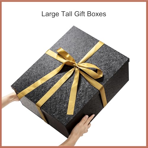 Mefleet 16x12x8 Inches Large Gift Box with Lid for Presents Big Deep Black Gift Boxes 1 Pack for Christmas, Birthday, Vale...