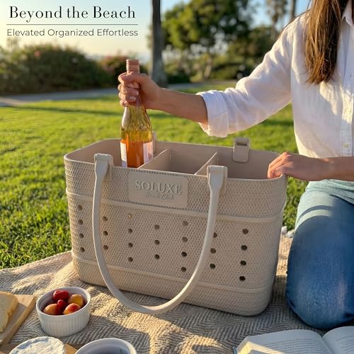 Organized Tote Beach Bag with Insulated Cooler, 2 Removable Dividers & Clear Pouch - Waterproof & Sandproof Shopping Bag f...