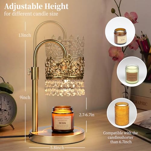 DMBOSS Candle Warmer Lamp with Timer Dimmer Adjustable Height with 2 Bulbs Crystal Candle Lamp Elegant Home Decor for Vale...