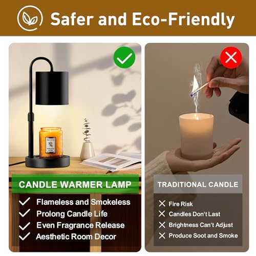 Briever Dimmable Candle Warmer Lamp with Timer, Height Adjustable Electric Candle Wax Warmer, Christmas Birthday Gifts for...