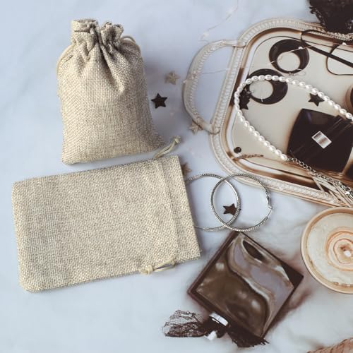 Uigidori 30 Pcs Burlap Gift Bags with Drawstring, 3.8 x 5.7 Inches Premium Linen Jewelry Pouches, Burlap Favor Sacks, Rust...