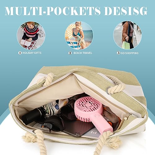 LAVTUG Beach Bags for Women, Large Canvas Beach Tote Bag Waterproof Sandproof Beach Bags Swim Pool Bag Travel Essentials