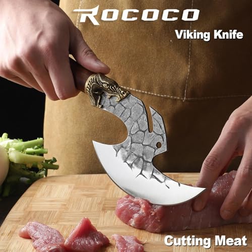ROCOCO Viking Cleaver Knife Birthday - Butcher Meat Cutting Boning Knife Hand Forged Chinese Kitchen Axe with Sheath Home ...
