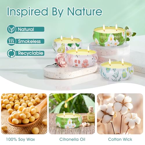 Citronella Candles Outdoor, 4 Pack Soy Wax Lemongrass Candles, Decorative Jar Scented Candle for Patio Garden Backyard Cam...