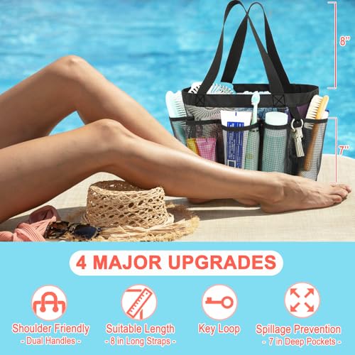 Fammart Mesh Shower Caddy Portable for College Dorm Room Essentials, 8-Pocket Large Shower Basket Tote Bag with 2 Handles ...