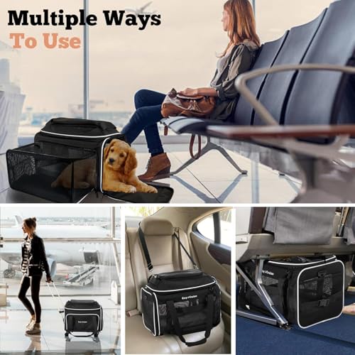 Cozy Cruiser Airline Approved Top-Expanding Pet Carrier on Wheels- Extra Spacious Soft Lined Carrier! 18x11x11 (Grey, Expa...
