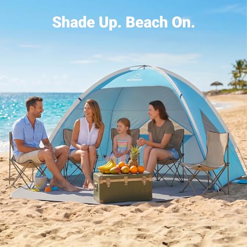 Wolfwise Large Beach Tent Sun Shelter for 3-4 Person, Spacious Sun Shade UPF 50+ UV Protection, Extendable Floor for Priva...
