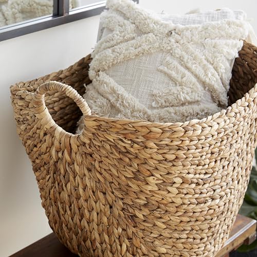Deco 79 Seagrass Handmade Decorative and Functional Storage Basket Large Woven Basket Organizer with Ring Handles, Basket ...