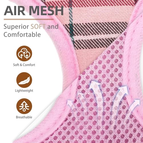 PUPTECK Soft Mesh Dog Harness and Leash Set Pet Puppy Cat Comfort Padded Vest No Pull Harnesses, Light Pink, M