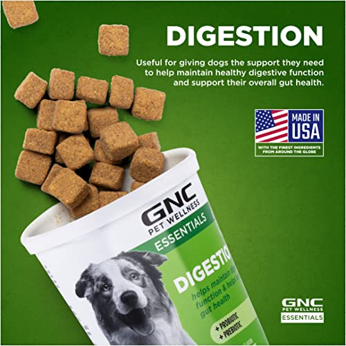 GNC Pets Essentials Dog Probiotic Soft Chews for Digestive Support, Bacon Flavor Daily Supplement with Prebiotics, Probiot...