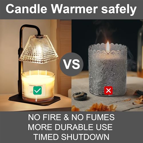 MUJTEO Candle Warmer Lamp with Timer Dimmer Adjustable Height,Electric Dimmable Wax Warmer for Scented Jar Candles,Mom Bir...