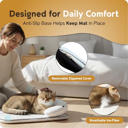 Nona Pelona Self Cooling Pet Mat – Cooling Pad for Cats and Small Dogs – No Gel, No Water, Removable Washable Cover, Anti-...