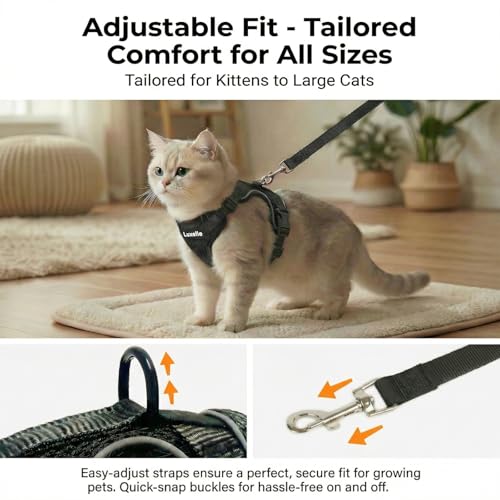 Luxelle 2 Pack Escape-Proof Cat Harness and Leash Set for Walking – Adjustable No Pull Soft Vest with Easy-Wear Buckle, Re...