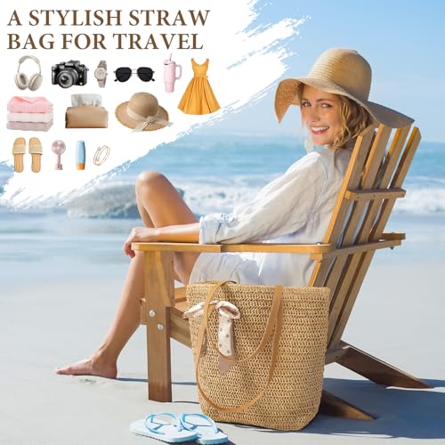 Trifabricy Beach Bags for Women, Large Straw Beach Bag, Beach Tote Bag Shoulder Handbags, Straw Bag Beach Purse for Summer...