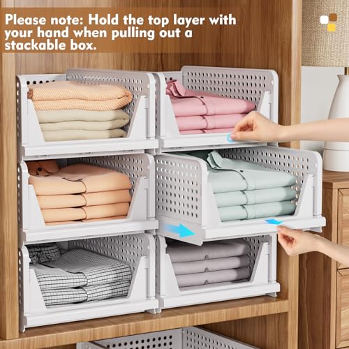 SNSLXH 5 Pack Stackable Closet Storage Basket, Multifunctional & Foldable Closet Organizer for Bathroom Kitchen Laundry Ro...
