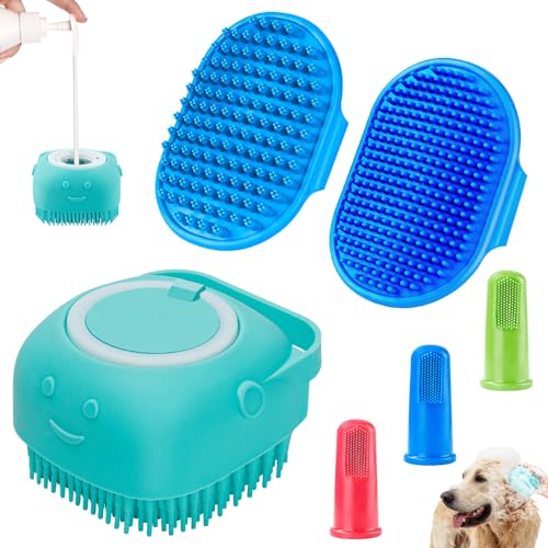 Comotech 6PCS Dog Bath Brush & Dog Toothbrush | Adjustable Handle Shampoo Brush & Scrubber for Short & Long Haired Dogs & ...