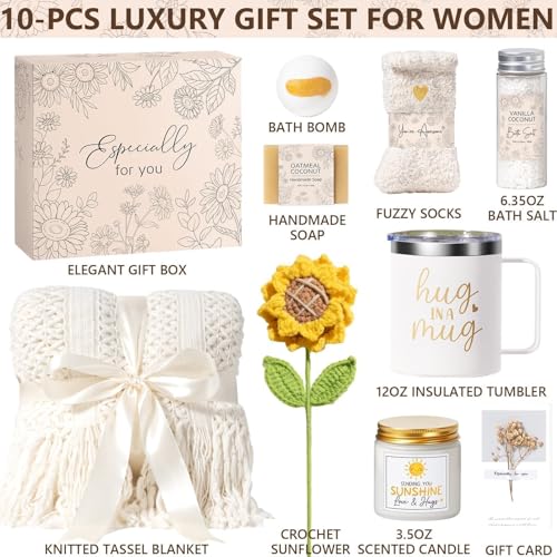 Mothers Day Birthday Gifts for Women Self Care Get Well Soon Gift Basket, Spa Care Package Thinking of You Sunflower Gift...