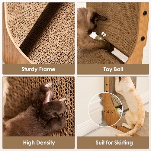 EHEYCIGA Cardboard Cat Scratcher for Indoor Cats, 26.8 Inch L Shaped Vertical Cat Scratching Board with Ball Cat Toy, Larg...