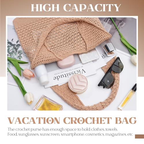 Crochet Beach Tote Bag Summer Vacation Hobo Tote Knit Bags for Women Mesh Woven Travel Crochet Purse Aesthetic Bag