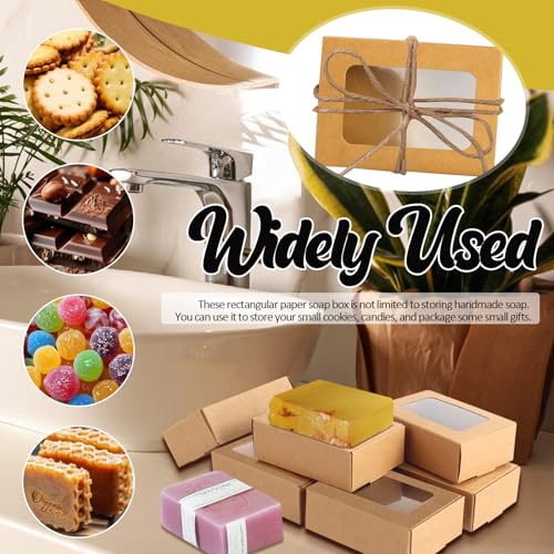 RYKOMO 40 PCS Soap Boxes for Homemade 3.55 x 2.4 x 1.2 Inch Small Soap Paper Box Mini Kraft Treat Box with Window for Home...