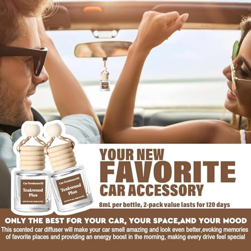 C Classy Car Air Freshener Hanging 2 Pack, Mahogany Teakwood Essential Oil Diffuser, Cute Glass Bottle, Long-Lasting Fragr...