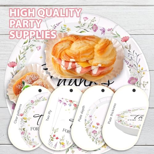 Greencian 96 Pcs Wildflower Thanks Party Supplies Teacher Appreciation Plates and Napkins Watercolor Wild Flower Tableware...