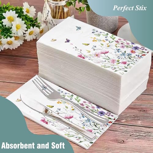 100-Pack Wildflower Napkins, Disposable Bathroom Hand Towels, Floral Decor for Weddings, Baby Showers, Birthdays, Bridal P...