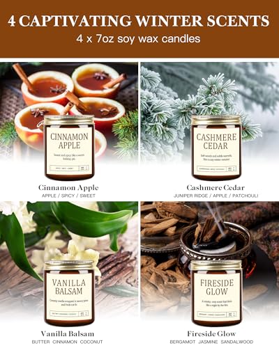 Scented Candles Gift Set for Women - 4 Pack Soy Candles for Home Scented, Long Lasting Winter Candle Set with Cashmere Ced...