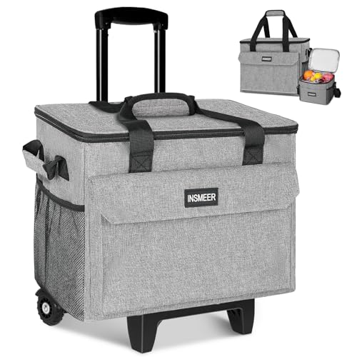 INSMEER Rolling Coolers with Mini Lunch Bag, 50 Cans Collapsible Hard Liner Cooler with Wheels, 2-in-1 Portable Trolley Ca...