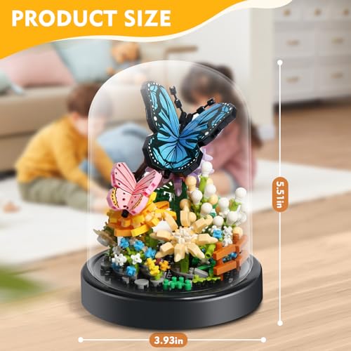 ZQJKLE Flower Bouquet Butterfly Building Set with LED String Light, Butterfly Flower Botanical Collection, 530 Pcs Mini Br...