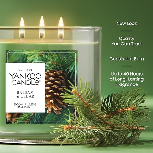 Yankee Candle Balsam and Cedar, Scented Candle, 14.5oz 3-Wick Candle Jar with up to 40 Hours Burn Time, Giftable