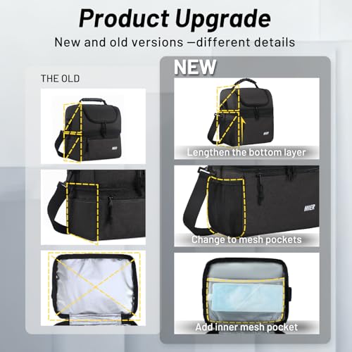 MIER 2 Compartment Lunch Bag for Men Women, Leakproof Insulated Cooler Bag for Work, Dark Grey, Medium