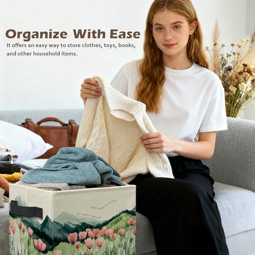 Ghoaoivo Inspirational Mountain Wildflower Storage Box Bins, Motivational Quote Floral Mountain Collapsible Storage Basket...