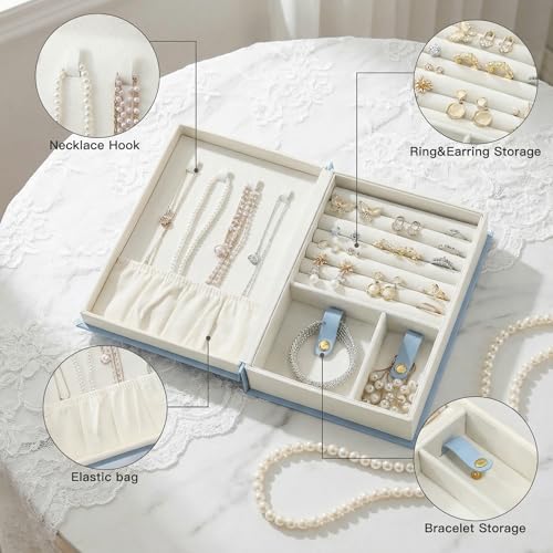 CASEGRACE Jewelry Box Organizer PU Leather Diary Jewelry Box with Magic Book Design Jewelry Case for Earrings Bracelet Nec...