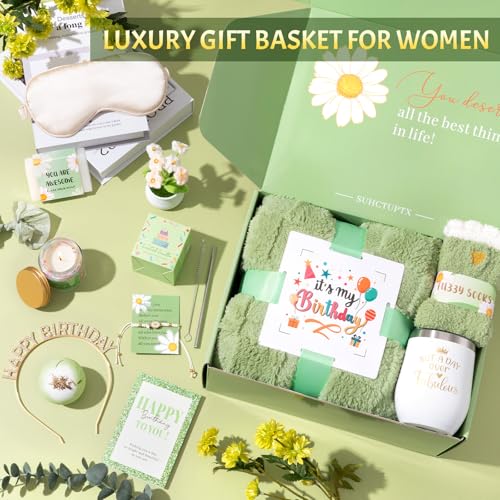 Birthday Gifts for Women, 12pcs Happy Birthday Gift Basket for Women Unique Gifts Set Ideas Relaxing Birthday Box w/ Blank...