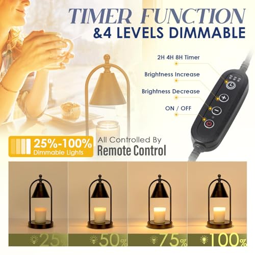 Soilsiu Candle Warmer Lamp with Timer, Electric Black Candle Warming Light for Bedroom, Dimmable Wax Melts Warmer for Home...