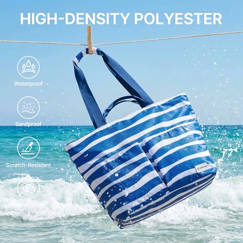 G4Free Beach Bags for Women Sandproof Foldable Beach Bag Tote with Waterproof Compartment Pool Travel