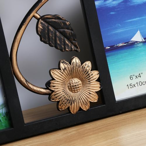 ULTNICE Decorative 4 Opening Wall Hanging Photo Frame with 3D Flower Collage Design Resin Material Easy to Install 13.18X1...